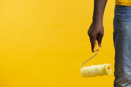 copy space man holding painting tool. Resolution and high quality beautiful photoの写真素材