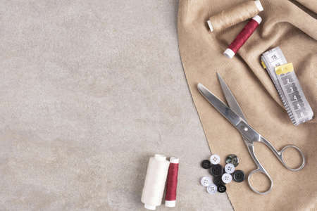 top view sewing accesories with copy space. High quality beautiful photo conceptの写真素材