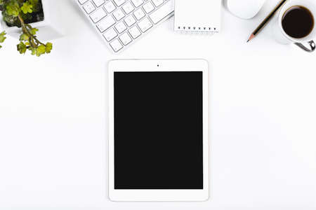 workspace with tablet keyboard. High quality beautiful photo concept