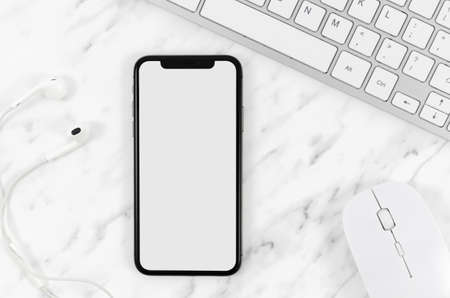 top view smartphone template workspace. High quality beautiful photo concept