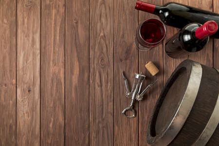 top view wine bottles wooden background. High quality beautiful photo conceptの写真素材
