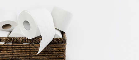 backet with toilet paper rolls copy space. High quality beautiful photo conceptの写真素材