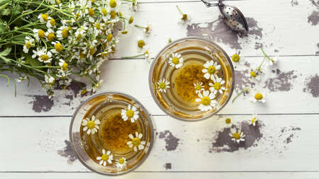 chamomile tea cups top view 3. High quality beautiful photo conceptの写真素材