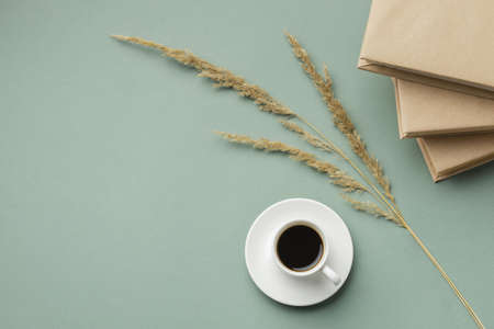 creative composition with different books cup cofee 2. High quality beautiful photo concept