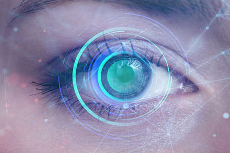 close up eye scanning. High quality beautiful photo concept