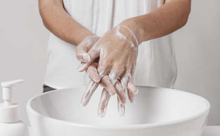 deep cleaning hands with water soap. High quality beautiful photo concept