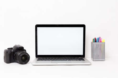 modern laptop camera white background. High quality beautiful photo conceptの写真素材