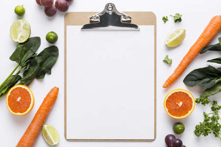 top view blank menu with spinach carrots. High quality beautiful photo conceptの写真素材