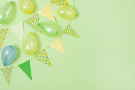 birthday decoration green background with copy space. High quality beautiful photo conceptの写真素材