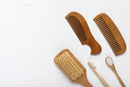 top view brush combs table. High quality beautiful photo concept