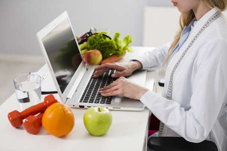 diet concept with female scientist healthy food. High quality beautiful photo conceptの写真素材