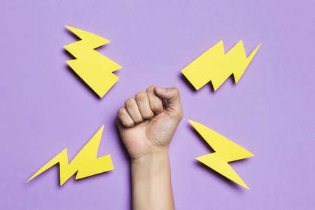 Photo Womans hand showing power thunders. High quality beautiful photo conceptの写真素材