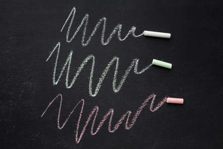 top view colorful chalk chalkboard. High quality beautiful photo conceptの写真素材