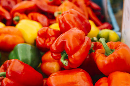 close up fresh red bell peppers. High quality beautiful photo conceptの写真素材