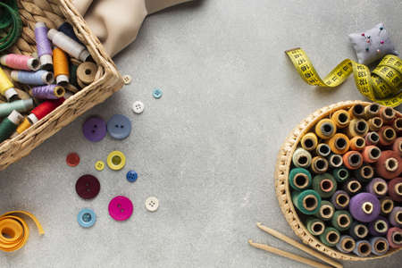top view copy space surrounded by needlework. High quality beautiful photo concept