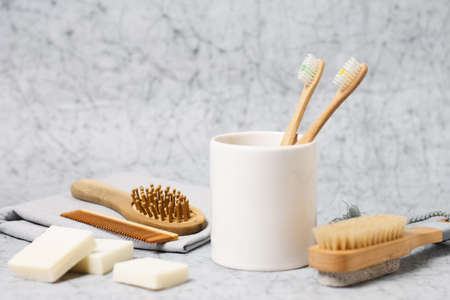 toothbrushes cup natural hair brush. High quality beautiful photo conceptの写真素材
