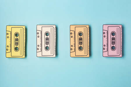 top view arrangement with cassette tapes.の写真素材