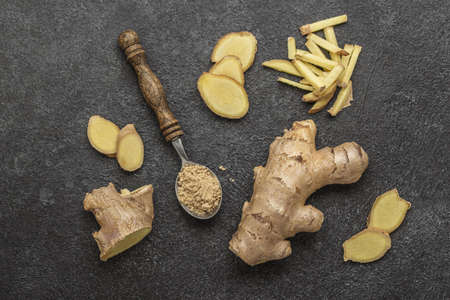 top view arrangement ginger on table.の写真素材