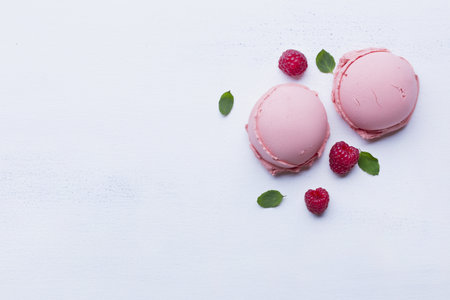 raspberry ice cream scoops with copy space. High quality beautiful photo concept