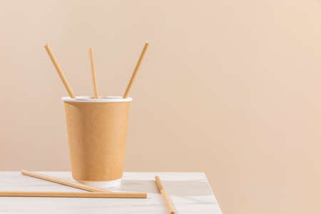 paper cup straws arrangementの写真素材