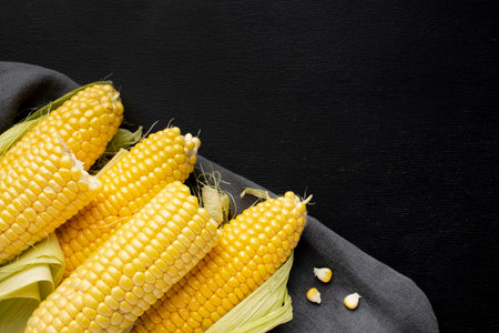 high angle arrangement delicious corn with copy spaceの写真素材