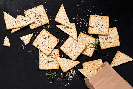 top view crackers with paper bag