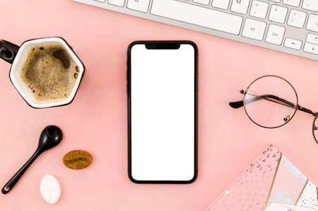top view smartphone template workspace_3. High quality photo