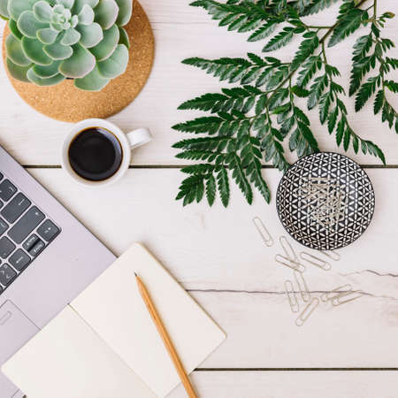 desk office with objectsの写真素材