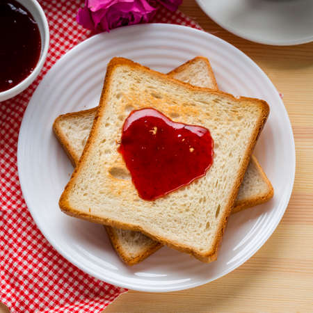top view toast with jam rose. High quality photoの写真素材