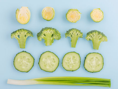 top view organic vegetables tableの写真素材