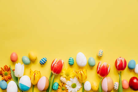 bright colored eggs with flowers yellow