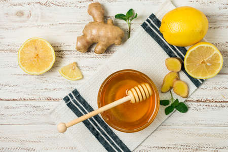honey jar with lemon gingerの写真素材