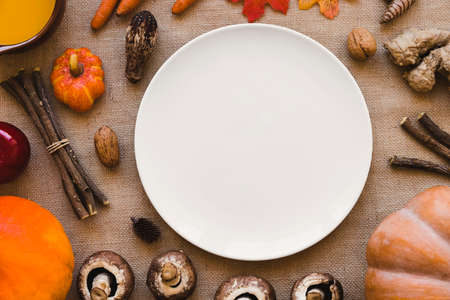 assorted vegetables sticks around plateの写真素材
