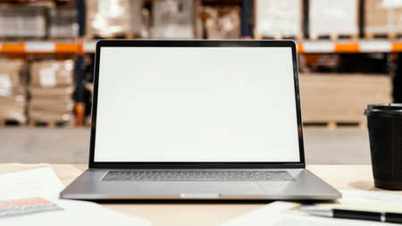 close up blank laptop screen. High quality photoの写真素材