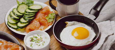 high angle breakfast sandwiches with fried egg toast. High quality beautiful photo conceptの写真素材
