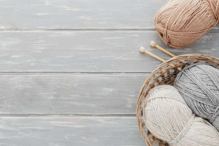 front view yarn basket with copy space. High quality photo