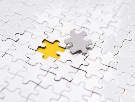 high angle arrangement puzzle pieces individuality concept. High quality beautiful photo conceptの写真素材
