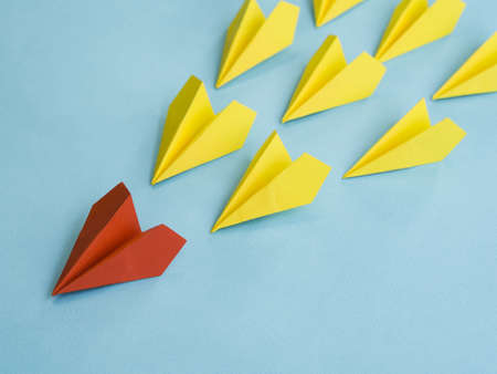 high angle colorful paper planes. High quality beautiful photo conceptの写真素材