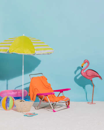 beach decorations blue background. High quality photo