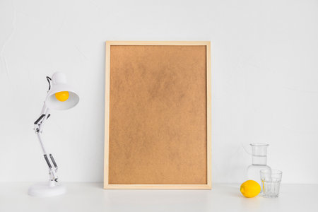 minimalistic workplace with cork board lemon. High quality photoの写真素材