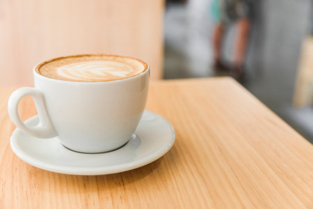 cup art latte cappuccino coffee wooden table. High quality photoの写真素材