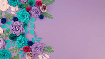 assortment with floral frame purple background. High quality photoの写真素材