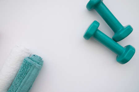dumbbells towel. High quality photoの写真素材