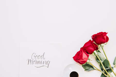 good morning concept with roses.の写真素材