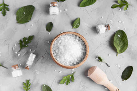 flat lay natural salt concept. High quality beautiful photo conceptの写真素材