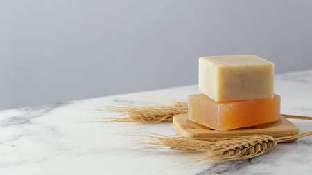 ecological soaps on desk.の写真素材