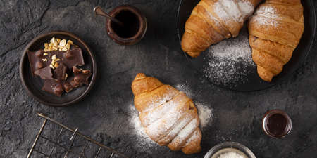 flat lay sweet croissants arrangement. High quality beautiful photo concept