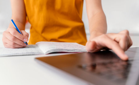 woman attending online class . High quality photoの写真素材