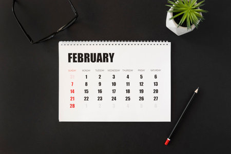 top view february month planner calendar. High quality photoの写真素材