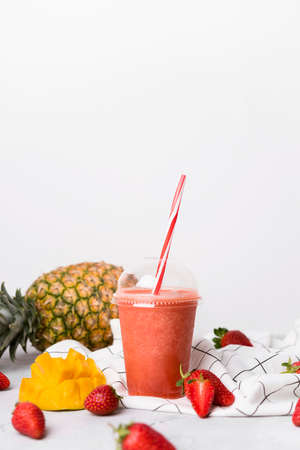 cup delicious strawberry smoothie. High quality photoの写真素材